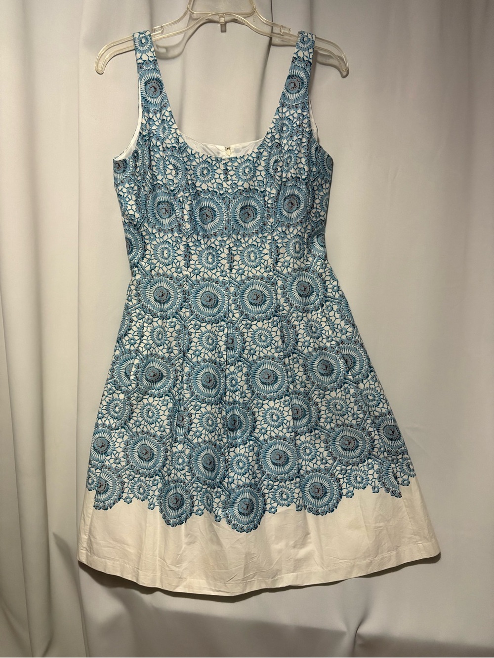 Nine West Blue Floral Lace Fit & Flare Dress with Cream Underlay